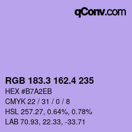 カラーコード: RGB 183.3 162.4 235 | qconv.com