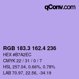 カラーコード: RGB 183.3 162.4 236 | qconv.com
