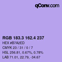 カラーコード: RGB 183.3 162.4 237 | qconv.com