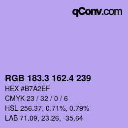 カラーコード: RGB 183.3 162.4 239 | qconv.com