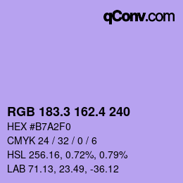 カラーコード: RGB 183.3 162.4 240 | qconv.com