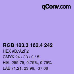 カラーコード: RGB 183.3 162.4 242 | qconv.com