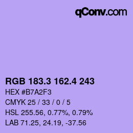 カラーコード: RGB 183.3 162.4 243 | qconv.com