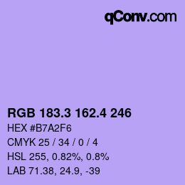 カラーコード: RGB 183.3 162.4 246 | qconv.com
