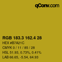 カラーコード: RGB 183.3 162.4 28 | qconv.com
