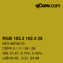 カラーコード: RGB 183.3 162.4 29 | qconv.com