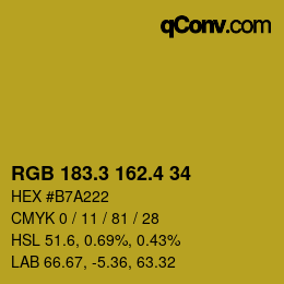 カラーコード: RGB 183.3 162.4 34 | qconv.com