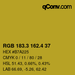 カラーコード: RGB 183.3 162.4 37 | qconv.com