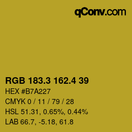 カラーコード: RGB 183.3 162.4 39 | qconv.com