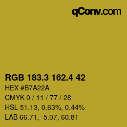 カラーコード: RGB 183.3 162.4 42 | qconv.com