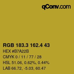 カラーコード: RGB 183.3 162.4 43 | qconv.com