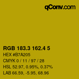 カラーコード: RGB 183.3 162.4 5 | qconv.com