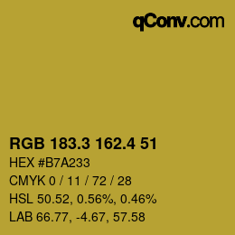カラーコード: RGB 183.3 162.4 51 | qconv.com