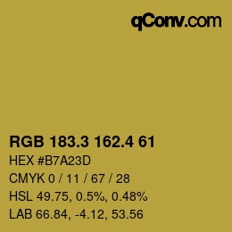 カラーコード: RGB 183.3 162.4 61 | qconv.com