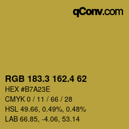 カラーコード: RGB 183.3 162.4 62 | qconv.com