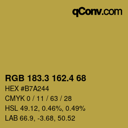 カラーコード: RGB 183.3 162.4 68 | qconv.com