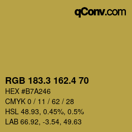 カラーコード: RGB 183.3 162.4 70 | qconv.com