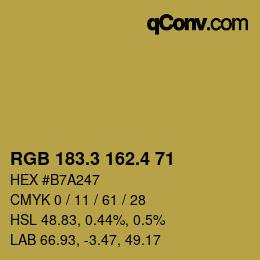 カラーコード: RGB 183.3 162.4 71 | qconv.com