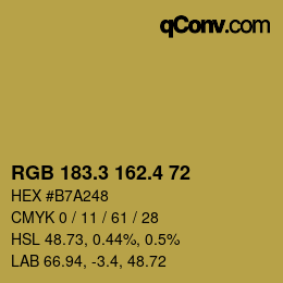 カラーコード: RGB 183.3 162.4 72 | qconv.com