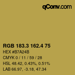 カラーコード: RGB 183.3 162.4 75 | qconv.com
