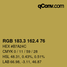 カラーコード: RGB 183.3 162.4 76 | qconv.com