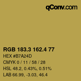 カラーコード: RGB 183.3 162.4 77 | qconv.com