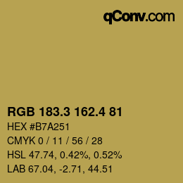 カラーコード: RGB 183.3 162.4 81 | qconv.com