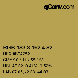 カラーコード: RGB 183.3 162.4 82 | qconv.com