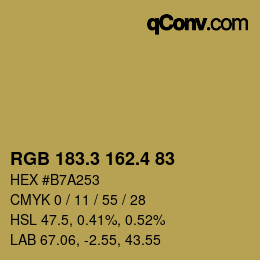 カラーコード: RGB 183.3 162.4 83 | qconv.com