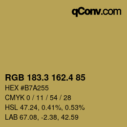 カラーコード: RGB 183.3 162.4 85 | qconv.com