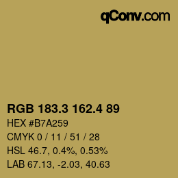 カラーコード: RGB 183.3 162.4 89 | qconv.com