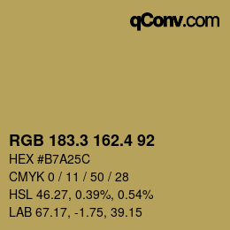 カラーコード: RGB 183.3 162.4 92 | qconv.com