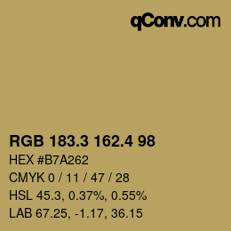 カラーコード: RGB 183.3 162.4 98 | qconv.com