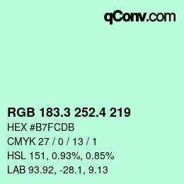 カラーコード: RGB 183.3 252.4 219 | qconv.com