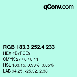 カラーコード: RGB 183.3 252.4 233 | qconv.com