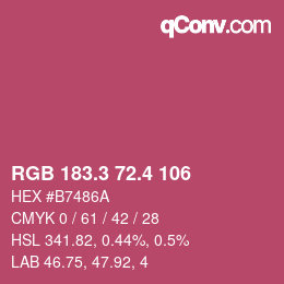カラーコード: RGB 183.3 72.4 106 | qconv.com