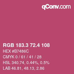 カラーコード: RGB 183.3 72.4 108 | qconv.com