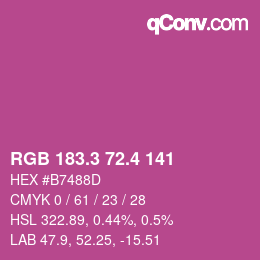 カラーコード: RGB 183.3 72.4 141 | qconv.com