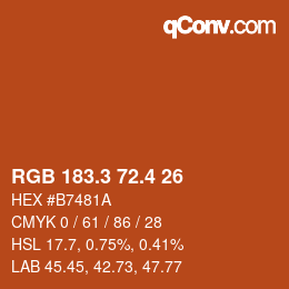 カラーコード: RGB 183.3 72.4 26 | qconv.com