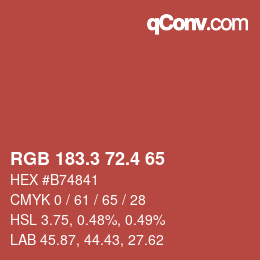 カラーコード: RGB 183.3 72.4 65 | qconv.com