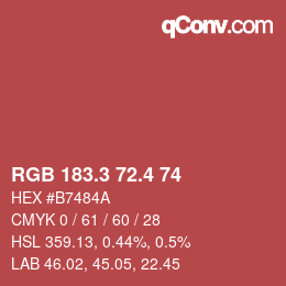 カラーコード: RGB 183.3 72.4 74 | qconv.com