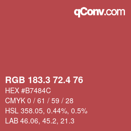 カラーコード: RGB 183.3 72.4 76 | qconv.com