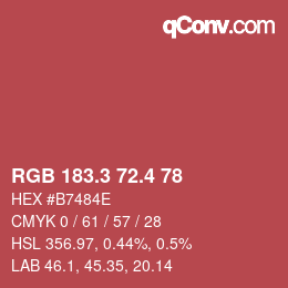 カラーコード: RGB 183.3 72.4 78 | qconv.com