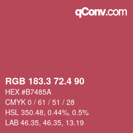 カラーコード: RGB 183.3 72.4 90 | qconv.com