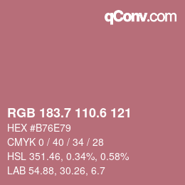 カラーコード: RGB 183.7 110.6 121 | qconv.com