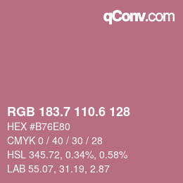 カラーコード: RGB 183.7 110.6 128 | qconv.com