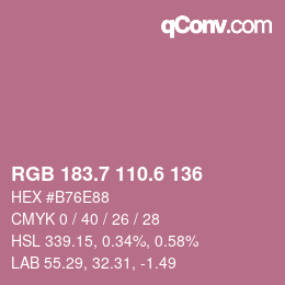 カラーコード: RGB 183.7 110.6 136 | qconv.com