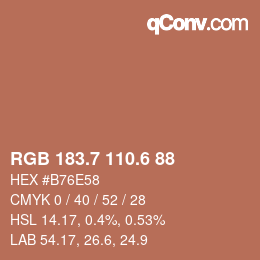 カラーコード: RGB 183.7 110.6 88 | qconv.com
