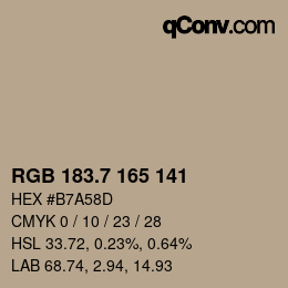 カラーコード: RGB 183.7 165 141 | qconv.com