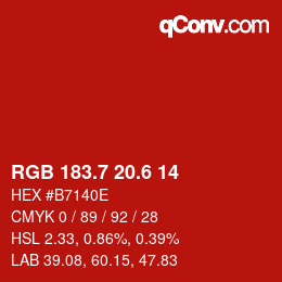 カラーコード: RGB 183.7 20.6 14 | qconv.com
